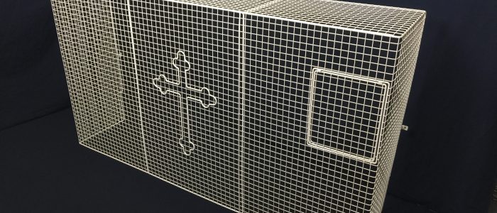 Aiano church radiator guard - flap closed Aiano custom radiator guard with decorative cross